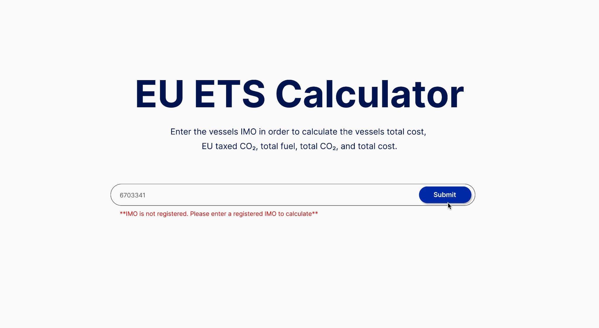 EU ETS calculator invalid IMO input